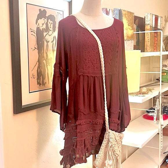 NWT,Raga,Gold Coins Embellish the Bottom, Burgundy Lace Dress,Size M - Picture 9 of 11